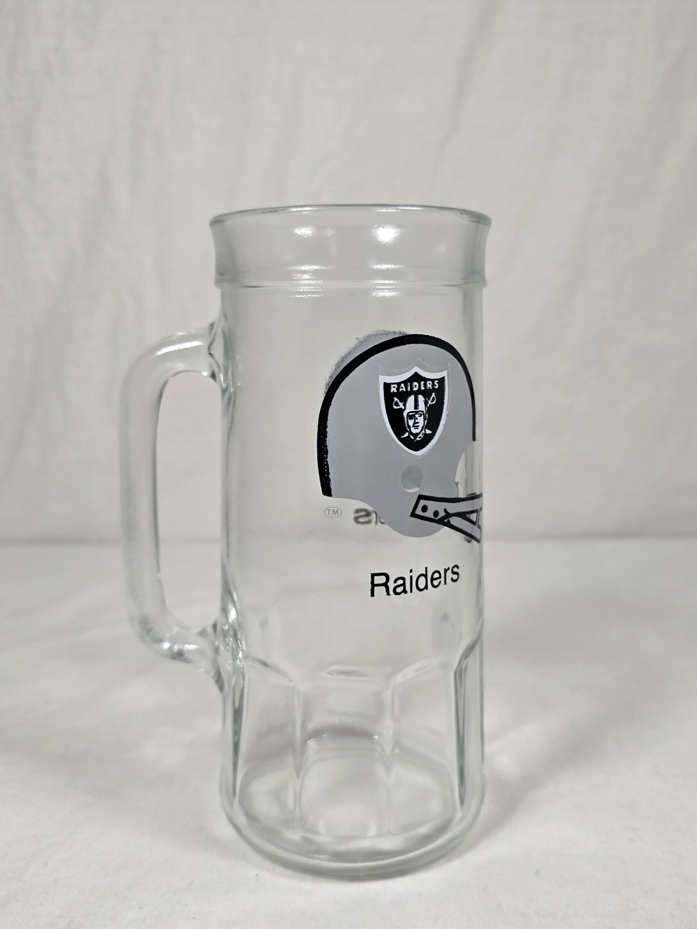 Vintage Raiders NFL Glass Beer Mug Tankard Helmet Logo Football Collectible